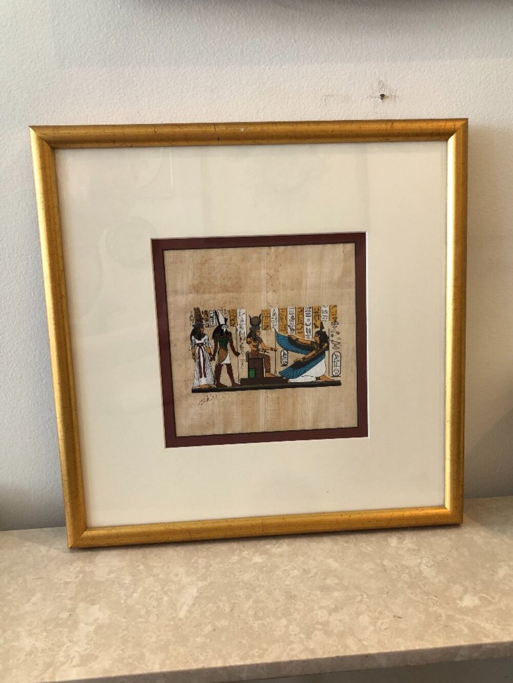 Authentic Vintage Gold Frame Egyptian Hieroglyph Papyrus Art Gods-Item 4